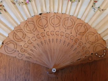 Fan, Party Scene, Oil On Silk, Wood Frame, Late 19th/early 20th century.