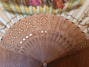 Fan, Party Scene, Oil On Silk, Wood Frame, Late 19th/early 20th century.