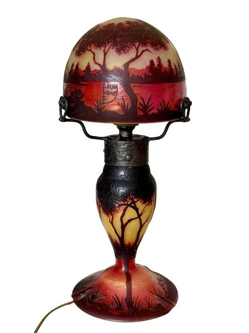 Small Daum "Lake Landscape" Mushroom Lamp