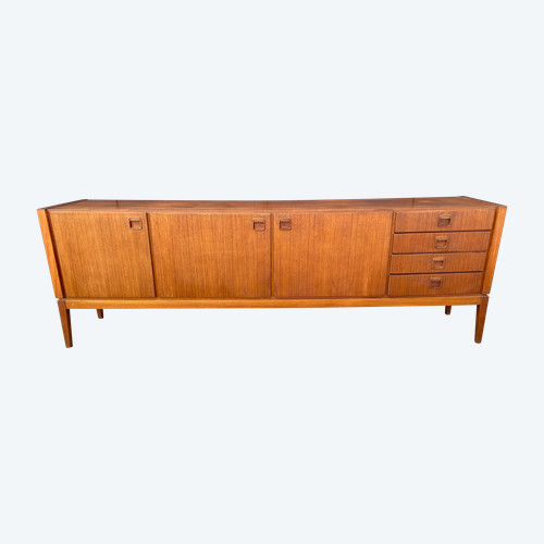 Teak sideboard with three hinged doors and four drawers