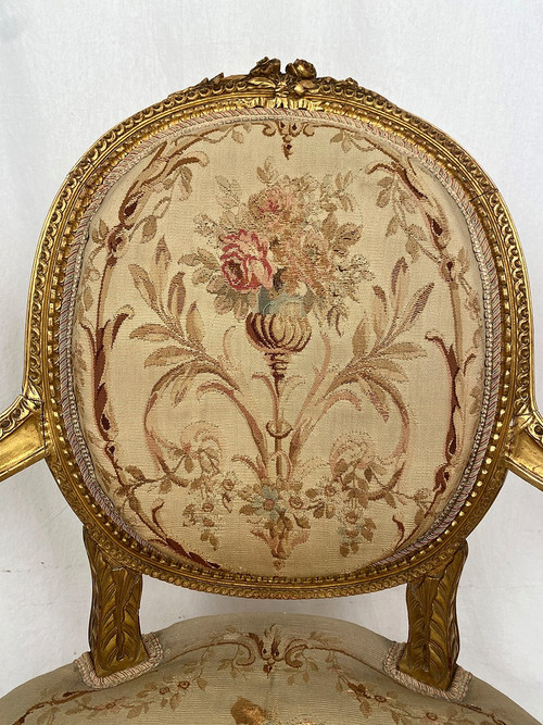 Louis XVI style giltwood armchair, late 19th or early 20th century