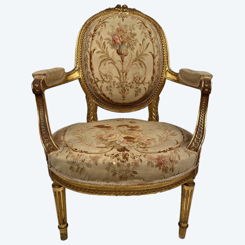 Louis XVI style giltwood armchair, late 19th or early 20th century