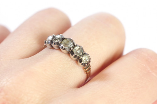 Victorian paste ring in 18k gold and silver, Antique wedding paste ring, half eternity ring