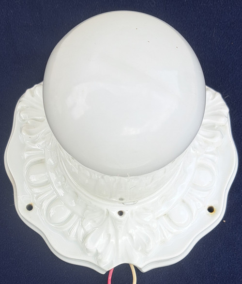 Ceiling lamp or wall light with porcelain and opaline base, early 20th century