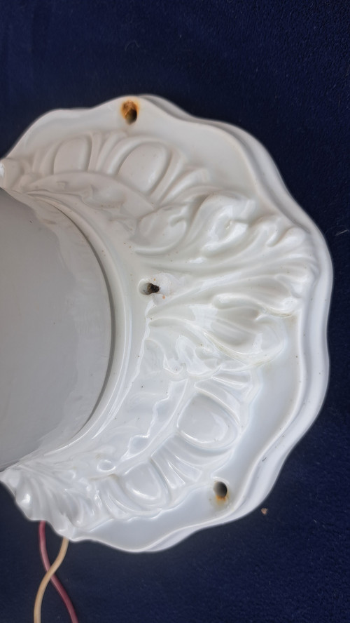 Ceiling lamp or wall light with porcelain and opaline base, early 20th century