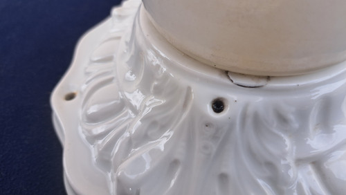 Ceiling lamp or wall light with porcelain and opaline base, early 20th century