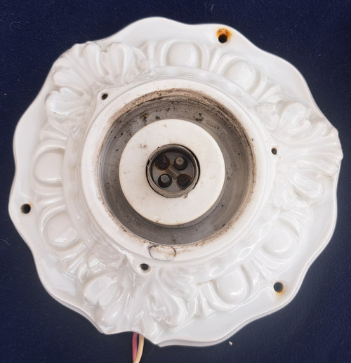 Ceiling lamp or wall light with porcelain and opaline base, early 20th century