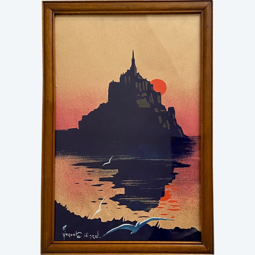 Stencil a guazzo 'Le Mont Saint-Michel' di Marcel Gaillard