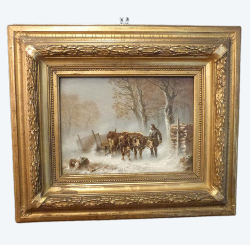 Oil on panel winter scene