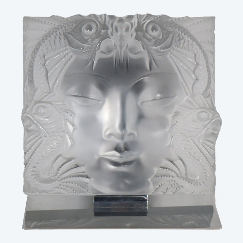 Lalique France Motif décoratif "Fontaine Poissons" ou "Masque femme" 