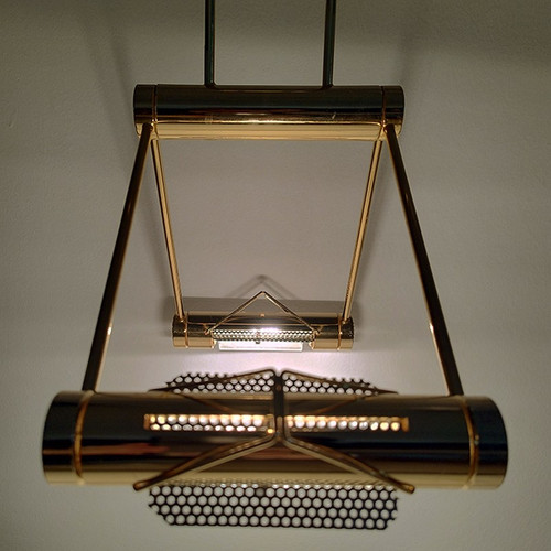 Lampe à Suspension des Années 1970 en Laiton par Cattaneo avec Lumières Halogènes 