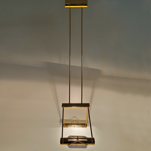 Lampe à Suspension des Années 1970 en Laiton par Cattaneo avec Lumières Halogènes 