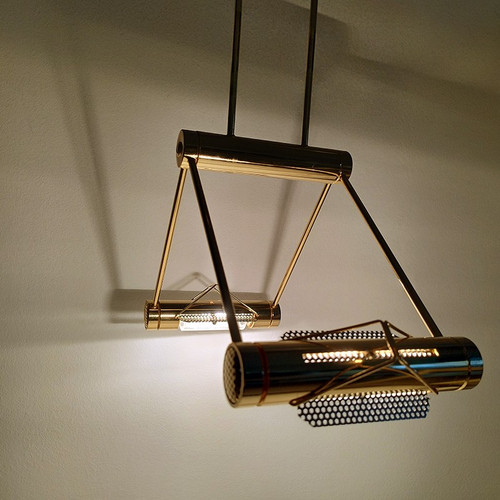 Lampe à Suspension des Années 1970 en Laiton par Cattaneo avec Lumières Halogènes 