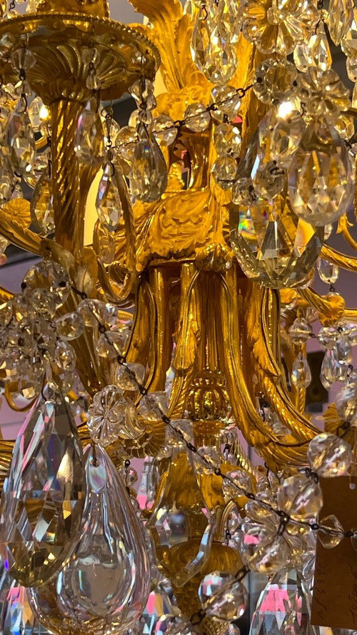 Large Napoleon III period gilt bronze and crystal chandelier