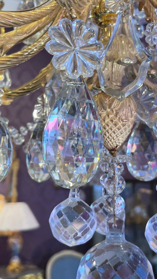 Large Napoleon III period gilt bronze and crystal chandelier