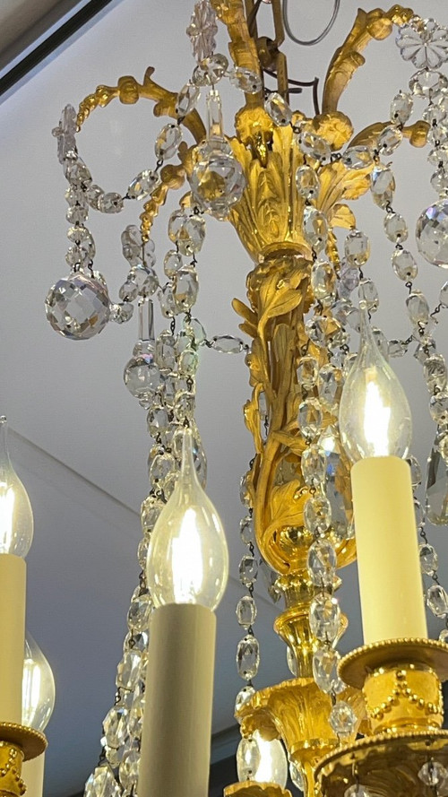 Large Napoleon III period gilt bronze and crystal chandelier