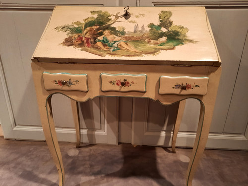 Louis XV style sloping desk painted in the style of the 18th century.