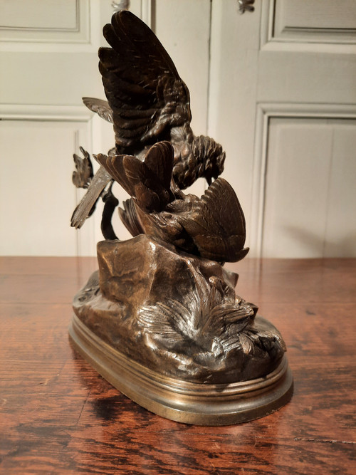 Sculpture en bronze représentant deux oiseaux, signé J. Moigniez d’époque XIXème siècle.