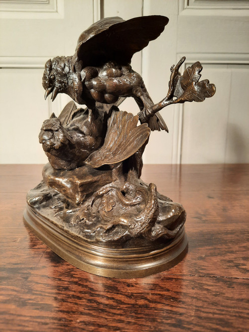 Sculpture en bronze représentant deux oiseaux, signé J. Moigniez d’époque XIXème siècle.