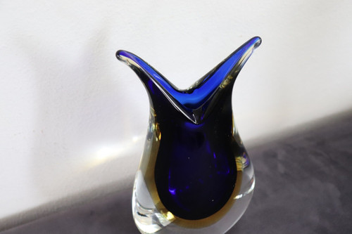 Blue and Yellow Murano Glass Vase from Formia, 1970s