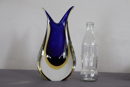 Blue and Yellow Murano Glass Vase from Formia, 1970s