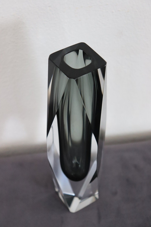 Art Glass Smoked Grey Vase attributed to Flavio Poli for A. Mandruzzato, 1960s