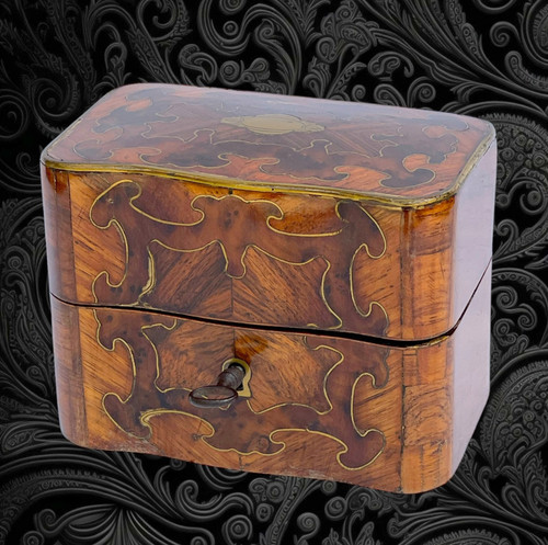 ANTIQUE MARQUETRY PERFUME BOX WITH ITS NAPOLEON III PERIOD BOTTLES