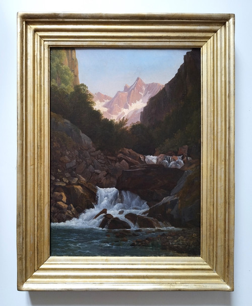 Oil Painting Mountain Landscape Swiss School 19th C