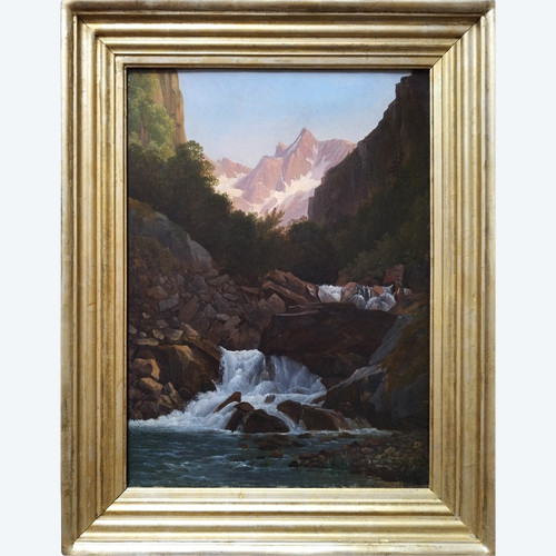 Oil Painting Mountain Landscape Swiss School 19th C