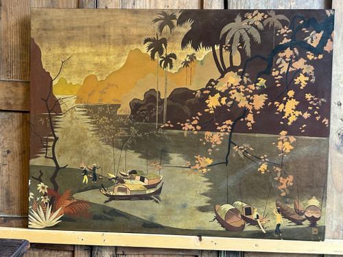 Lacquer Panel From Vietnam Circa 1950 Signed Lam - Vietnamese 