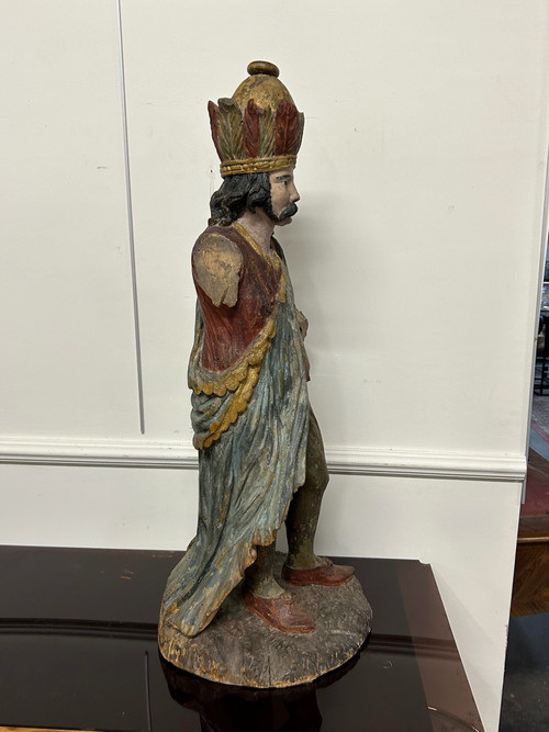 18th Century Polychrome Wooden Sculpture - Magi King - Religious Sculpture 