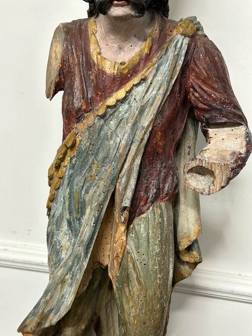 18th Century Polychrome Wooden Sculpture - Magi King - Religious Sculpture 