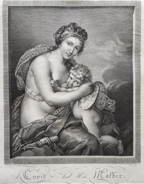 Cupid And His Mother Venus Gravure 19ème Par William Sharp d'Après Vigée Lebrun