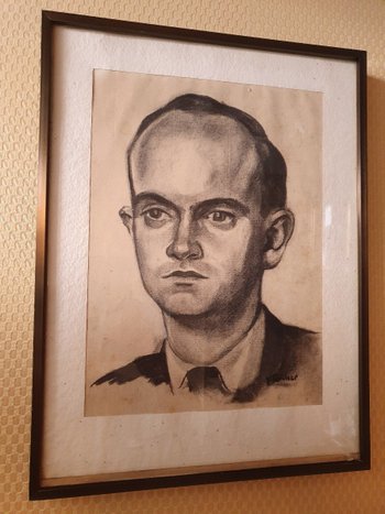 Portrait of a Man , Charcoal Drawing , Art Deco , XX°.