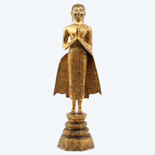 Gilded bronze standing Buddha statue, Thailand, 19th century 