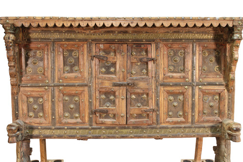 Asian wooden furniture inlaid with brass buttons and plates 