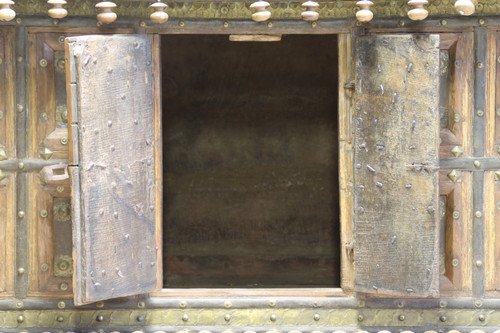 Asian wooden furniture inlaid with brass buttons and plates 