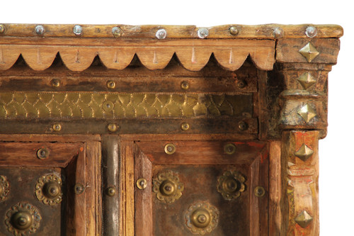 Asian wooden furniture inlaid with brass buttons and plates 