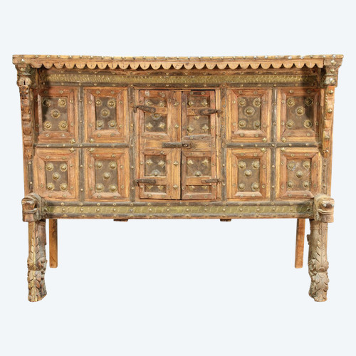 Asian wooden furniture inlaid with brass buttons and plates 