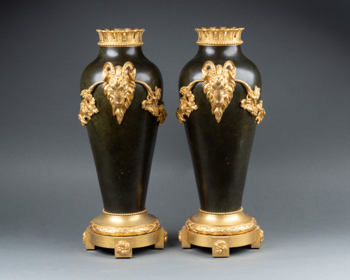 Paire de vases néoclassiques en bronze et bronze doré, fin XIXe / début XXe siècle 