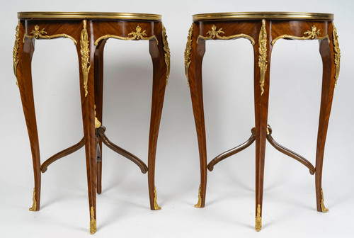 Pair of Louis XV style pedestal tables, early 20th century 