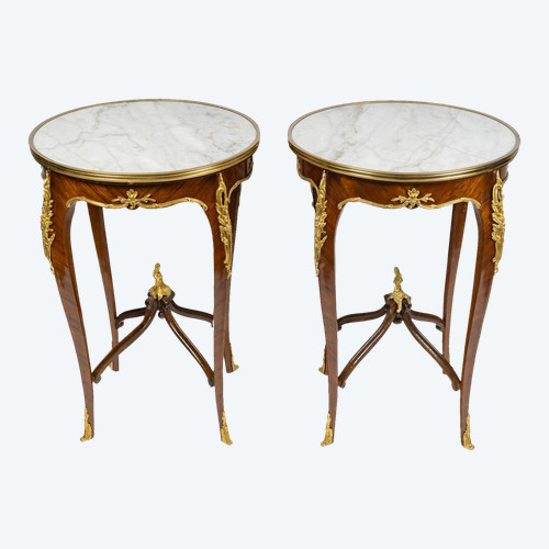 Pair of Louis XV style pedestal tables, early 20th century 