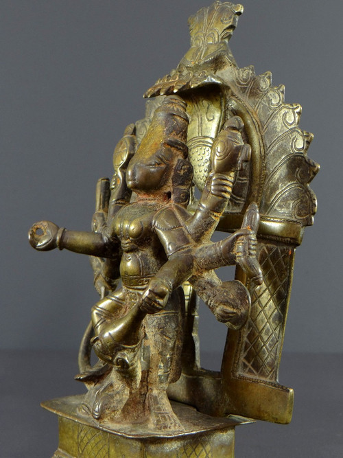 India, 17th Century Or Earlier, Bronze Group Representing The Goddess Durga.