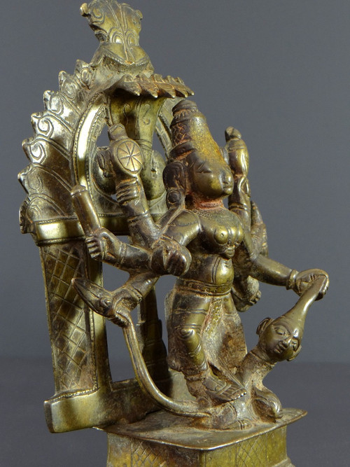 India, 17th Century Or Earlier, Bronze Group Representing The Goddess Durga.