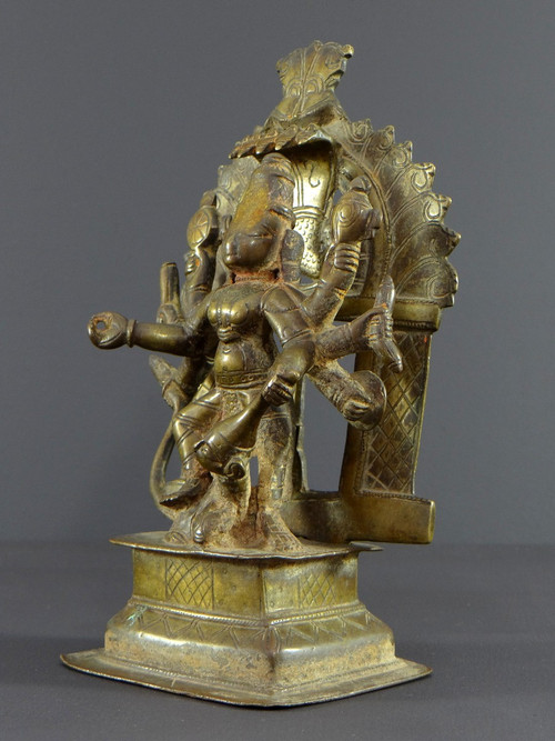 India, 17th Century Or Earlier, Bronze Group Representing The Goddess Durga.