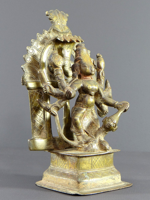 India, 17th Century Or Earlier, Bronze Group Representing The Goddess Durga.