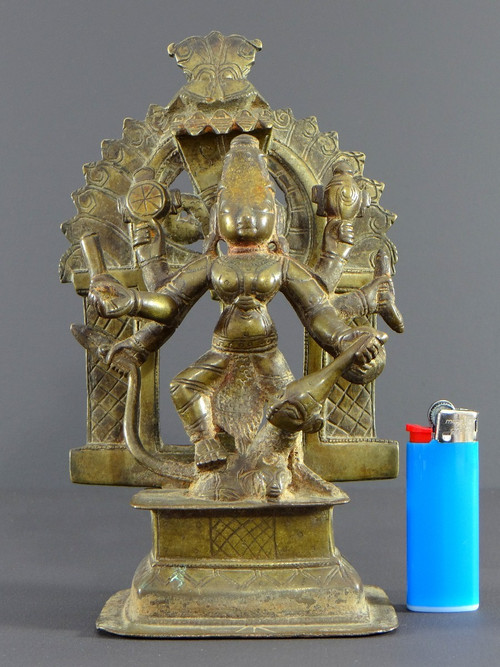 India, 17th Century Or Earlier, Bronze Group Representing The Goddess Durga.