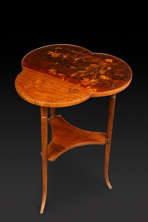 Art Nouveau Guéridon with Trillobed Top in Marquetry Decorated with Flowers by ÉMILE GALLÉ: