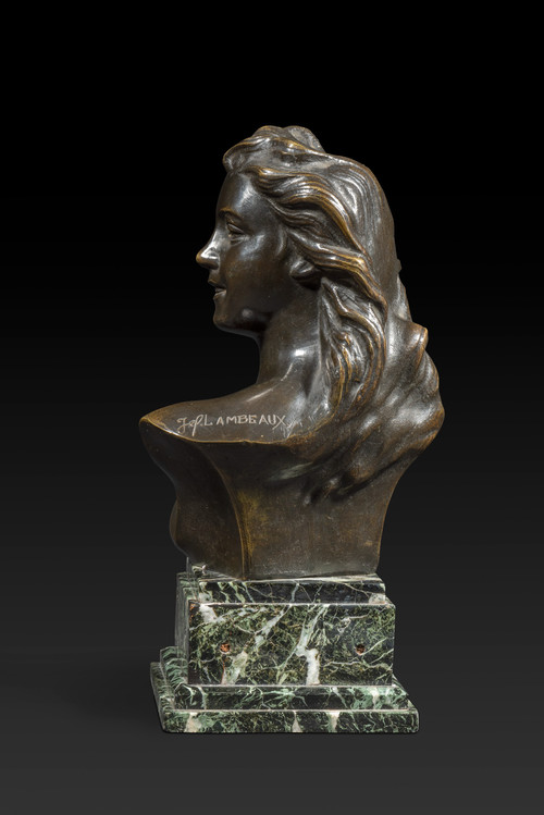 « Buste de jeune femme » en bronze de JEF LAMBEAUX (1852-1908) :