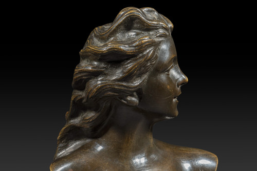 « Buste de jeune femme » en bronze de JEF LAMBEAUX (1852-1908) :